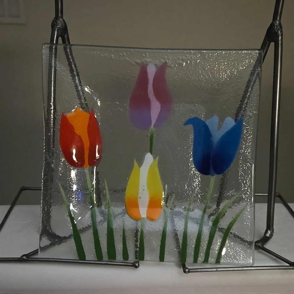 Tulip Garden Fusion Art Glass Dish